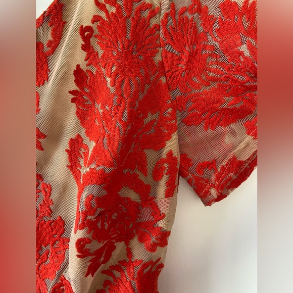 For Love & Lemons San Marcos Red Lace Nude Mini Dress, Sz S - Picture 7 of 7